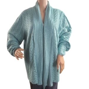 Susan Graver Elegant Light Teal Women's Sweater Size XL Open Front.